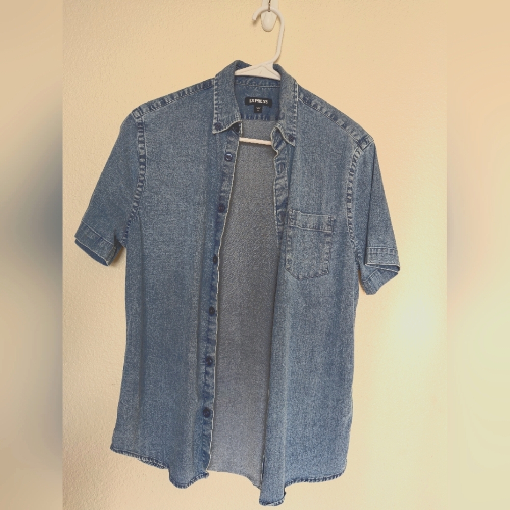Express Mens XS Short sleeve Denim Button Up